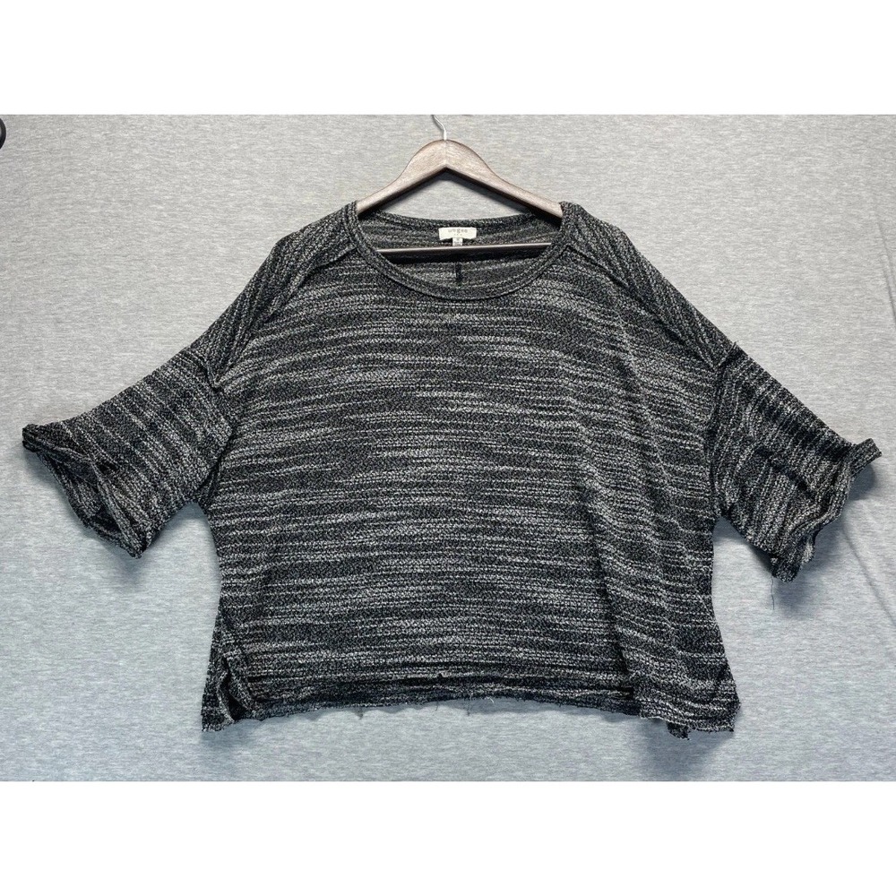 Umgee Knit Blouse Top Womens Medium Black Gray Space Dye Drop Shoulder Raw Hem